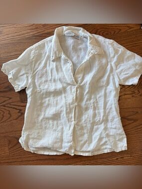 Willi Smith Linen Button Up Shirt Women’s White Short Sleeve Lightweight Blouse